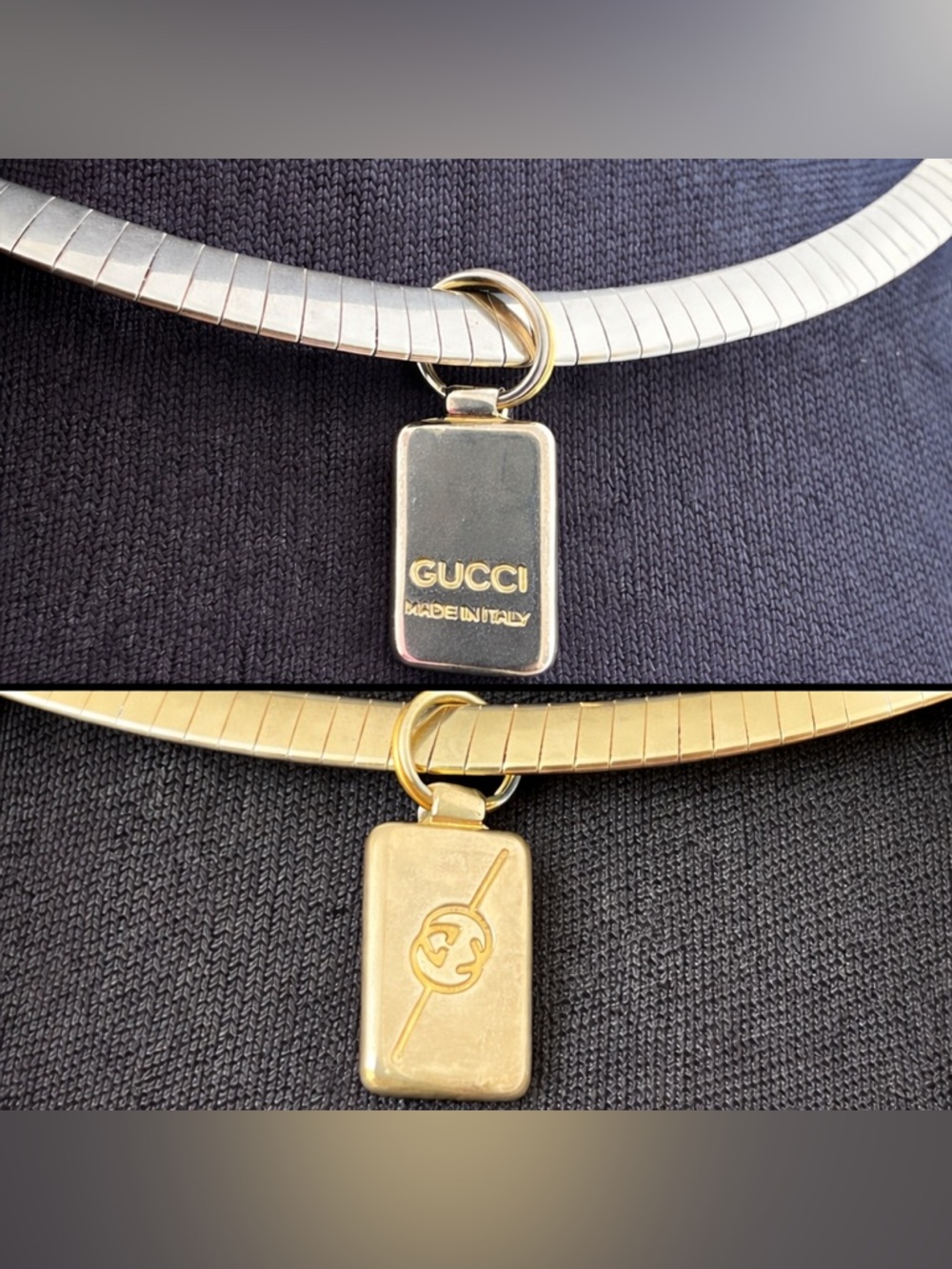 Vintage Gucci Italy GG Logo Tag Necklace